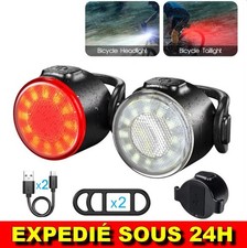 ✅ LOT 2 Eclairages LED Lampe Vélo Avant Feu Arrière VTT Accéssoire Rechargeable