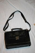 VINTAGE HIPPIE BOHO GOTH Engraved Black Leather Medium Satchel handbag