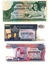 LOT SET SERIE 3 BILLETS Cambodge CAMBODIA  1972 - 1973 GRANDE UNC NEUF