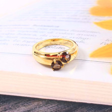 Naturel Fumé Quartz Pierre Précieuse Avec 18k Argent Plaqué Or Femmes Bague #15