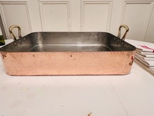 Ancien plat à rôtir en cuivre martelé français Dehillerin Paris ,poignées laiton
