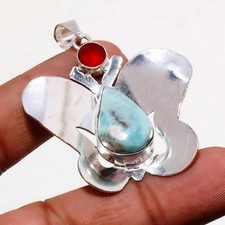 Pendentif bijou ancien pierre précieuse grenat Larimar Mozambique des Caraïbe...