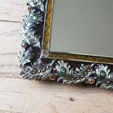 Miroir cadre metal plume emaux cloisonné strass vintage shabby chic boho