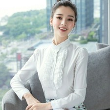 Blouse En Chiffon Pour Femmes Avec Volants Col Montant Bureau Lolita Rétro