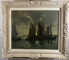 Suzanne DEMAREST (1900-1985) Voiliers au clair de lune Marine Cadre Montparnasse