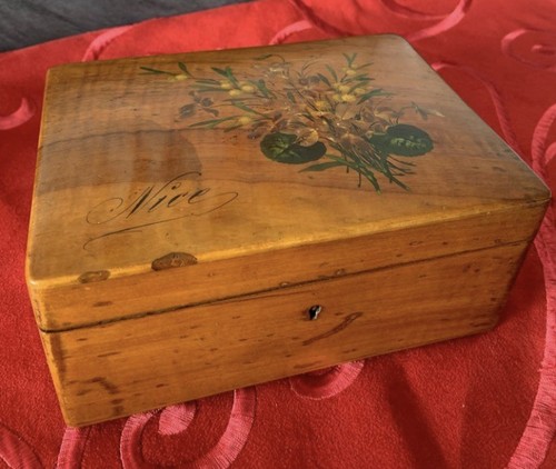 Ancienne coffre bois fleurs - bois,