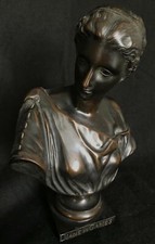 RARE ANCIEN GRAND BUSTE BRONZE DÉESSE DIANE DE GABIES D’APRÈS PRAXITÈLE H 32 cm