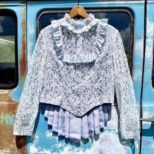 70s ice blue lace jacket - , w/