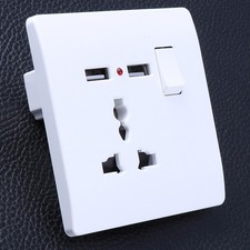  Universel 2A Dual USB Sortie 3-Pin Prise murale Chargeur Alimentation Bouton ON