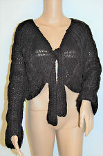 CACHE COEUR Grosse MAILLE Fantaisie & Ajouré GILET NOIR Manche ULTRA LONGUE TU