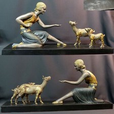 B 1925 statue sculpture art déco CHIPARUS femme aux chèvres 76cm marbre superbe