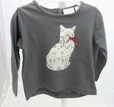 Zara haut manche longue gris foncé motif chat façon dentelle bébé 6/9 mois