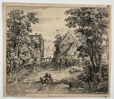 Bateau Riviere GRAVURE Eau Forte BREUGHEL Dunker Bruegel XVIII°