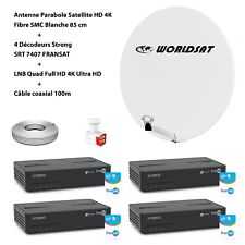 Kit Parabole Sat Fibre 85cm + 4 Décodeurs SRT 7407 FRANSAT + LNB Quad + Câble