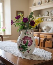 Superbe Cruche ou Vase en Faïence Polychrome Décor Floral, Signé Henri Chaumeil 