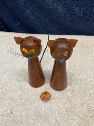 Vintage wooden cat salt - wooden,