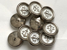 Lot de 10 boutons vintage 23 mm - Métal argenté décor blanc et ancre en relief