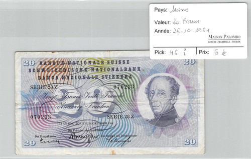 Billet suisse francs - 20,