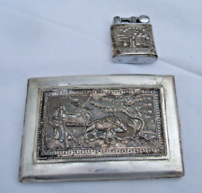 Bel ensemble BRIQUET MYON 201 et ETUI à CIGARETTES métal argenté/Indochine 1950