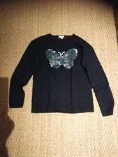 Pull bleu marine papillon sequins 10 ans Vertbaudet