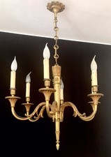 Grand lustre Louis XVI 6 lumières bronze véritable Lucien Gau France  70’