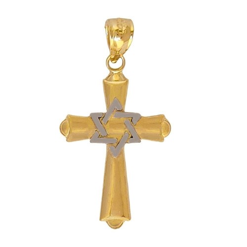 14k jaune deux tons - or, croix
