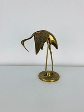 Sculpture héron laiton doré vintage, figurine, déco, ancien 19 cm, oiseau