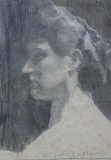 Alfred Théodore Bastien (1873-1955) (21) - crayon - portrait de femme