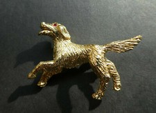BROCHE CHIEN SETTER YEUX STRASS ROUGE / NEUF
