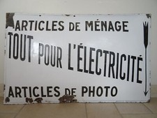 plaque émaillée ancienne MENAGE ELECTRICITE PHOTO french enamel sign emailschild
