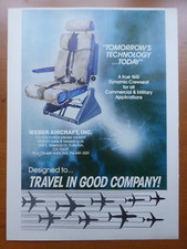 8/1990 PUB WEBER AIRCRAFT SEAT SIEGE AVION 16G DYNAMIC CREWSEAT ORIGINAL AD