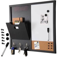 Tableau blanc magnétique en liège, tableau mémo combiné avec crochets et porte-d