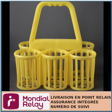 ANCIEN PORTE RANGE BOUTEILLES EN PLASTIQUE JAUNE GILAC - ANNÉE  70