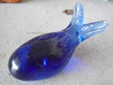 Vintage Clear and Blue Glass Whale Figurine 1 7/8" Tall