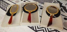 3 Face à Main Miroir Biseauté cerclage Or jolie poignée  leurs housses d'origine