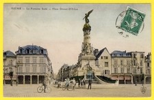 cpa Vue RARE REIMS (Marne) Fontaine SUBÉ Animée Café de la Couture Echelles Vélo