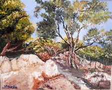 tableau huile sur toile coton  au couteau " Sentier dans l'Estérel  "