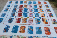 Grand Couvre-lit éléphants Coton Dessus de lit Appliqué Fait main Inde King Asie