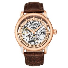 Stuhrling 3933 4 Automatique Squelette Cuir Marron Montre pour Homme Bracelet