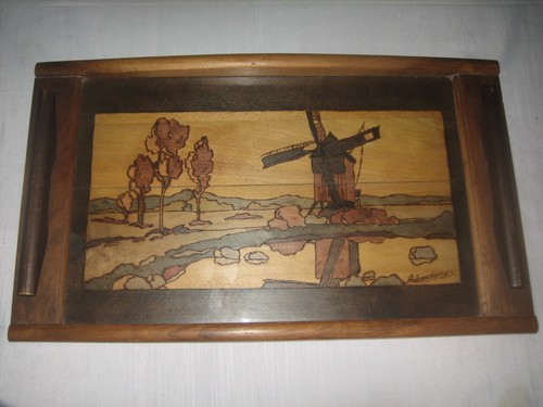 Grand plateau art déco signé