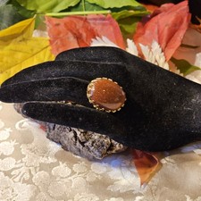 Bague Neuve Stock Vintage Vermeil Et Verre Aventuriné Goldstone Taille 55 7,8g