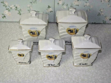 Set of 5 Vintage French White Porcelain Graduated Condiment Pots with Lids  1659