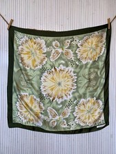 Foulard carré 90cm Ted Lapidus Vert Neuf Floral Vintage Cadeau pour Femme FO698