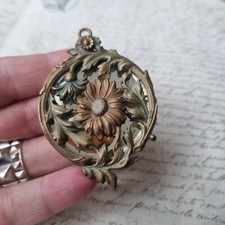 Médaillon 1900 Miroir Art Nouveau Fleurs Jugendstil Rare Bijou Ancien
