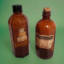 2 flacons bouteilles de pharmacie vintage en verre