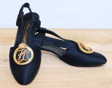 Vintage 1980s Dark Blue Silk Satin Shoes KARL LAGERFELD 36FR 5US Made in France