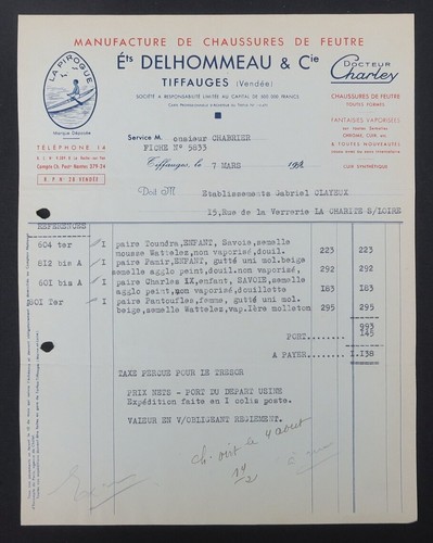 Facture 1954 tiffauges - 1954,