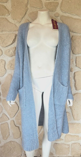 Gilet maille long bleu neuf