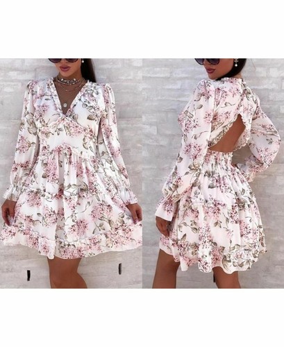 Robe fleurie dos - , blanche
