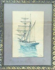 BATEAU À VOILE. AQUARELLE SUR PAPIER. JULIAN DEL POZO Y LA TORRE. XIX-XX SIECLE.